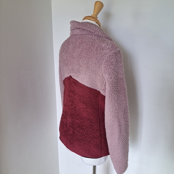Lucky brand | Pink blocked color sherpa zip up turtleneck womens sweater - Picture 4 of 11